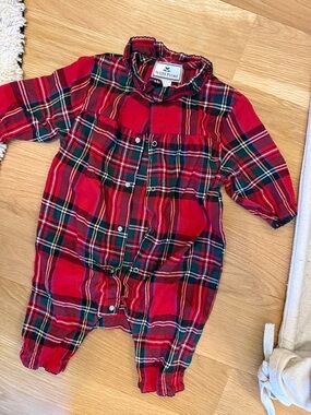 PETITE PLUME Red Plaid Cotton Baby One-Piece